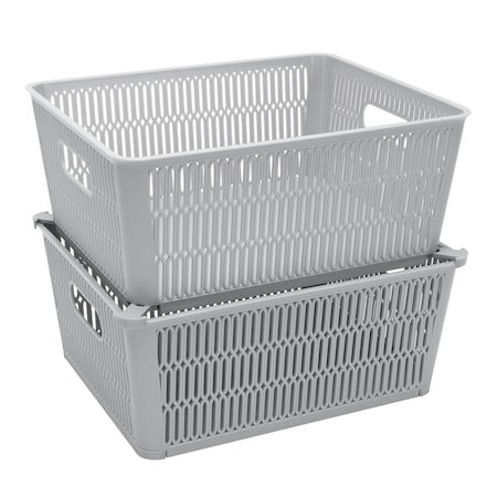 Simplify Slide 2 Stack It Storage Tote Baskets in Grey 25930-GREY